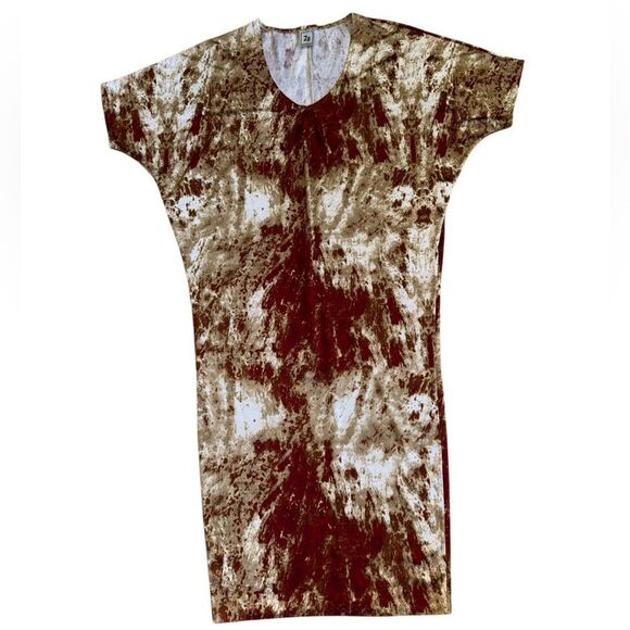 Zuzanium Womens Marble Red Tan Cream Multi Color Bodycon Dolman Dress Size Large - Picture 1 of 3